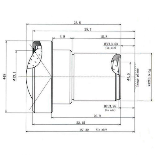 SeeSense 2.7mm F2.3 1/2.3" 10MP M12 lens drawing