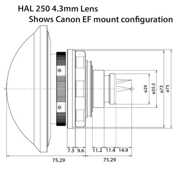 Entaniya HAL 250 4.3mm EF lens Drawing